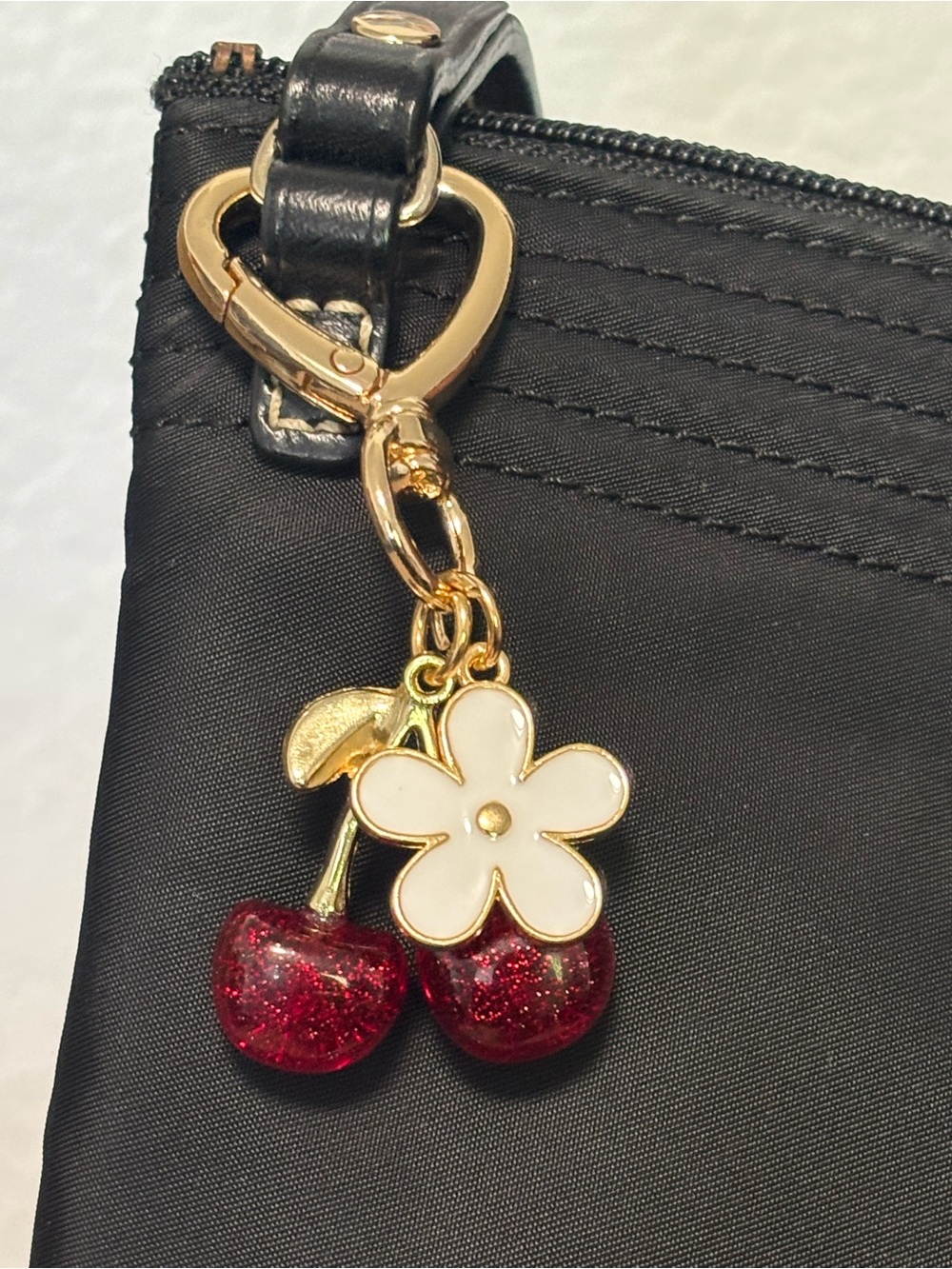 Cherry & Flower Gold Bag Charm With Heart Shaped Clasp - Picture 5 of 7